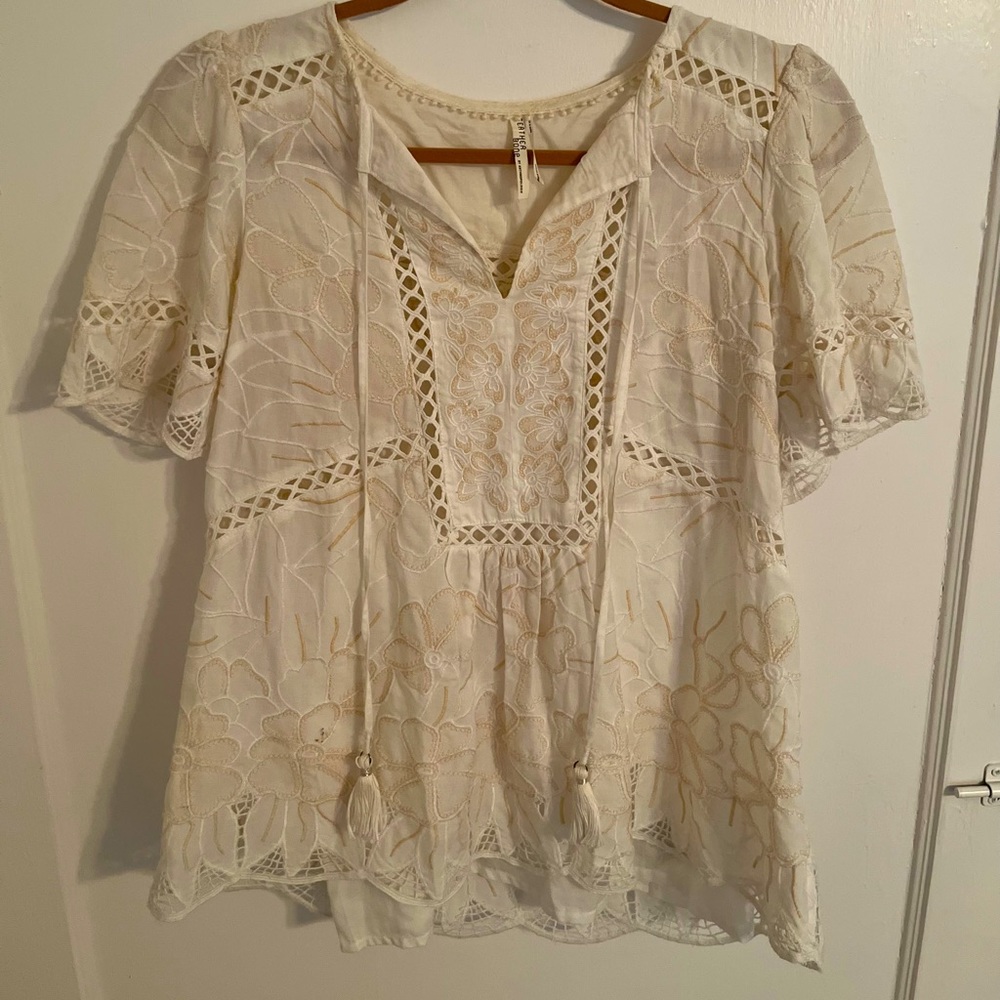 Anthropologie White Blouse/Lace Size Small